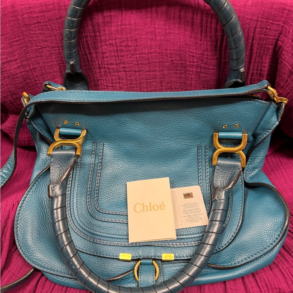 Chloe Blue Crossbody Bag with Gold Accents - Picture 11 of 13